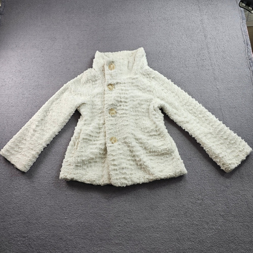 Patagonia Fleece Jacket Girls M/10 White Long Sleeve Mock Neck Button Front - Picture 8 of 10